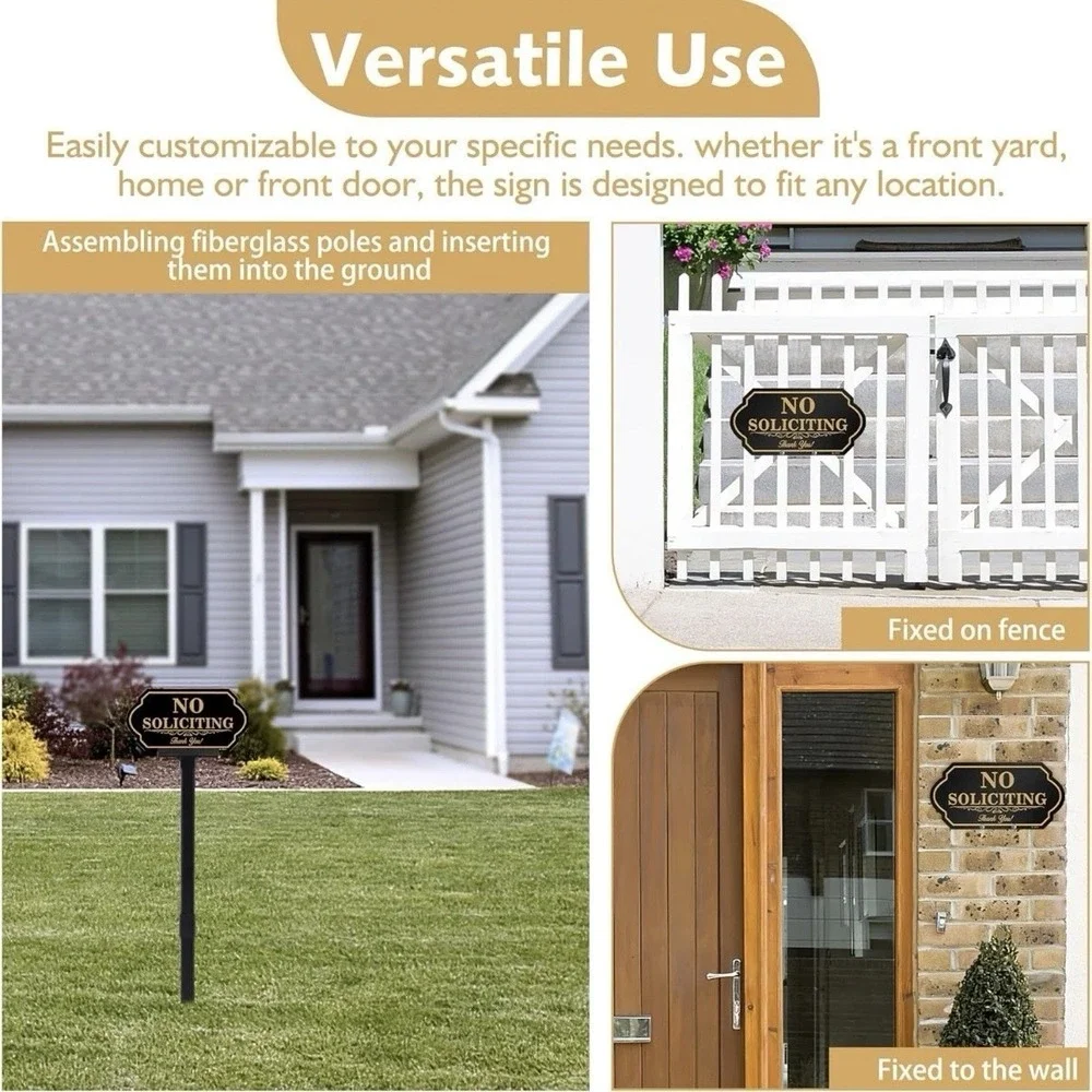 No Soliciting Sign for House with Stake - 50-Mil Thick Aluminum - 5X10 Inch/37